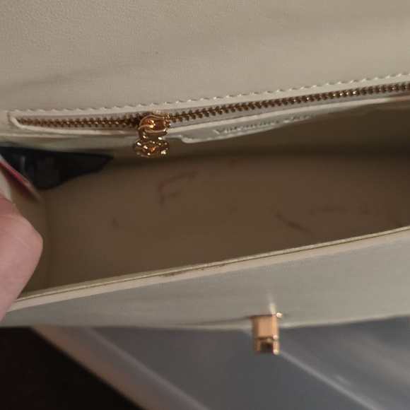 Valentino Orlandi Ivory Quilted Clutch with Gold Detail